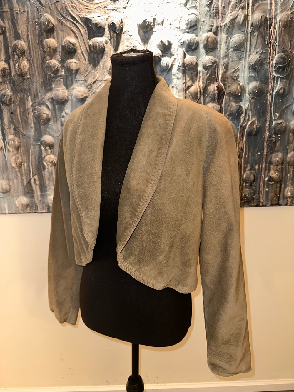 Danier Vintage Med Taupe Suede Cropped Open-Front Blazer Shoulder Pads - Picture 1 of 16